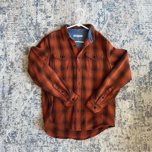 Outerknown Blanket Shirt Flannel Orange Pumpkin Stretch Organic Cotton